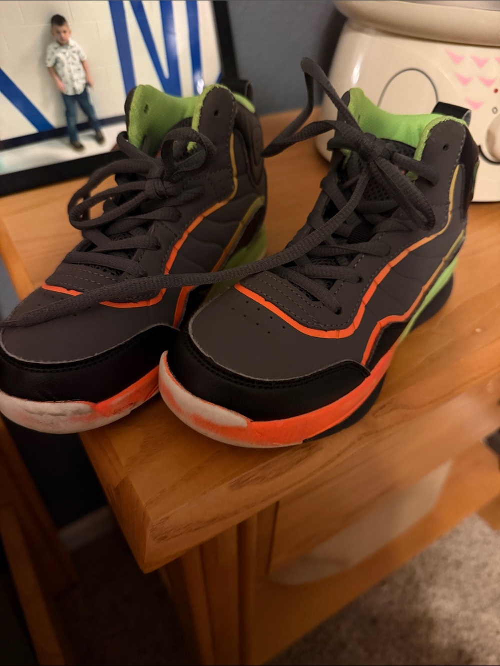 Spalding Kids High-Top Sneakers Gray with Orange & Lime Green